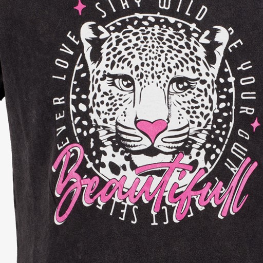 Meisjes t-shirt acid wash met tijgerkop