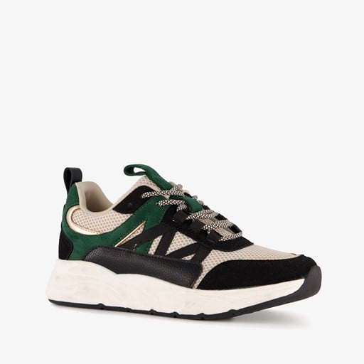 Dames dad sneakers zwart groen
