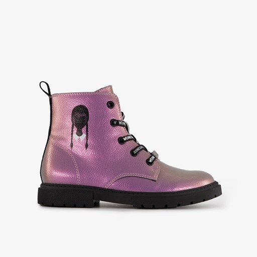 Meisjes veterboots metallic roze