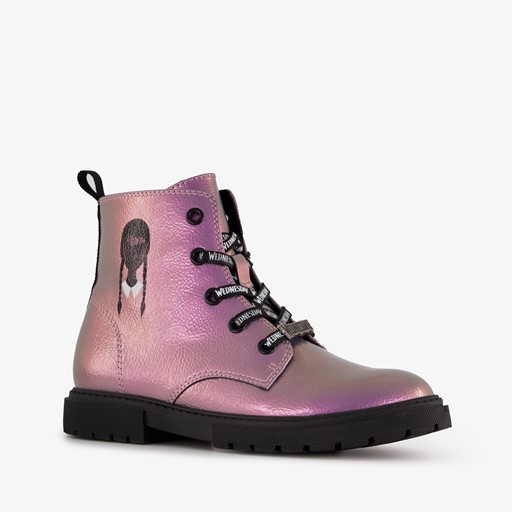 Meisjes veterboots metallic roze