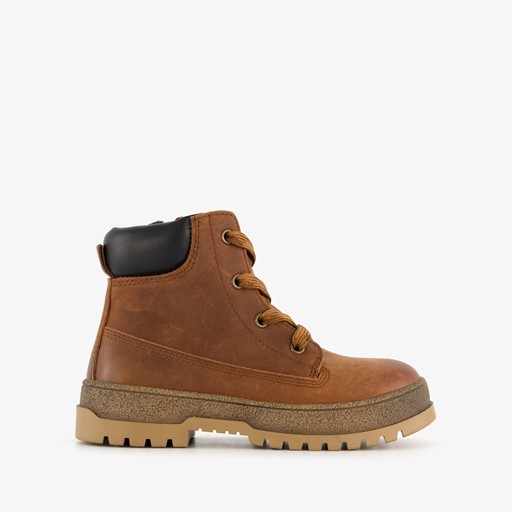 Leren jongens veterboots cognac bruin