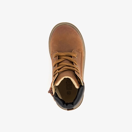 Leren jongens veterboots cognac bruin
