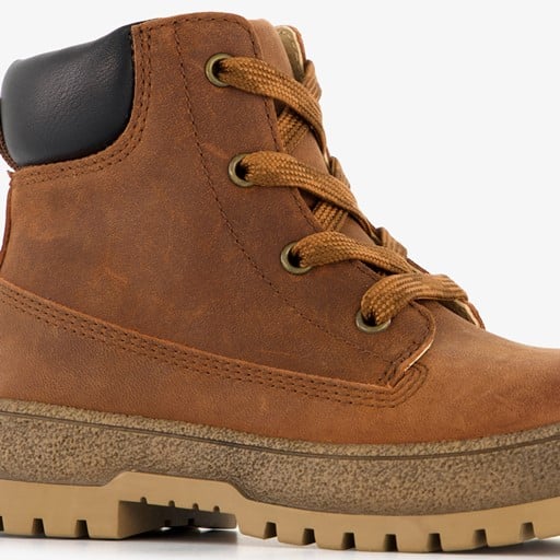 Leren jongens veterboots cognac bruin