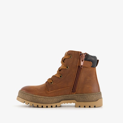 Leren jongens veterboots cognac bruin