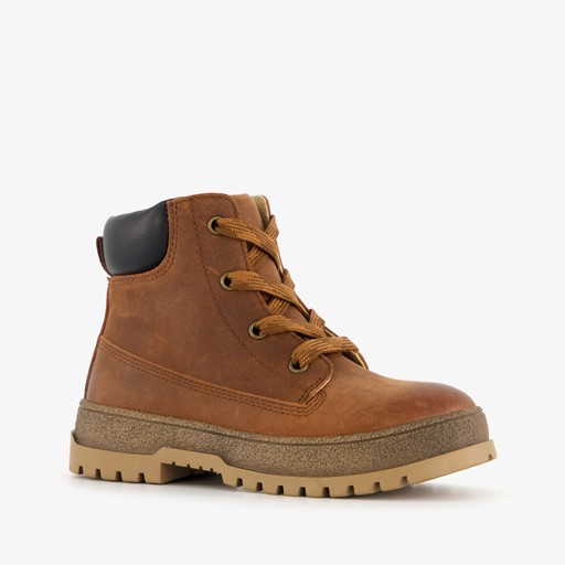 Leren jongens veterboots cognac bruin