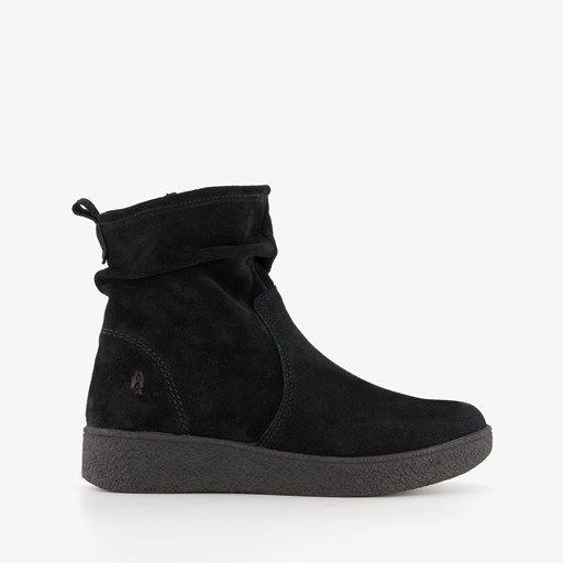 Suede dames enkellaarsjes zwart