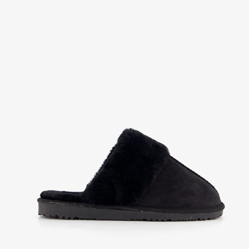 Dames sloffen met imitatiebont zwart