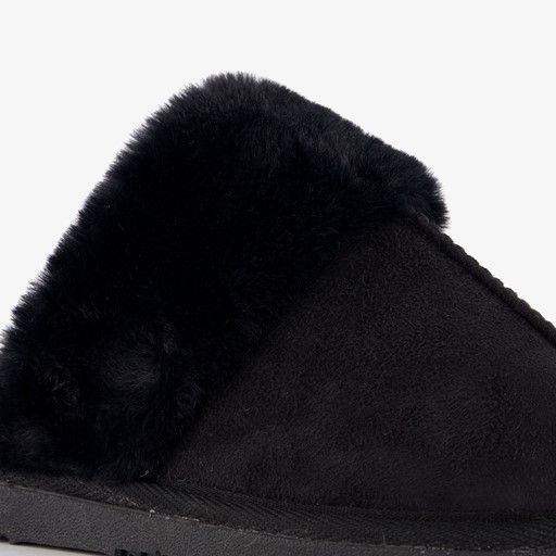 Dames sloffen met imitatiebont zwart