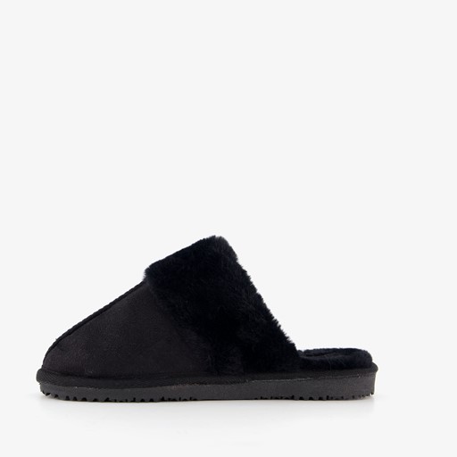 Dames sloffen met imitatiebont zwart