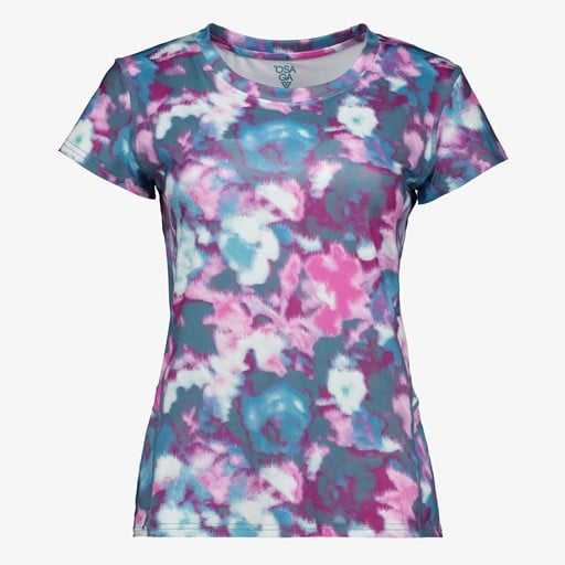 Dames sport T-shirt met print roze blauw
