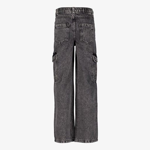 Meisjes wide leg cargo jeans donkergrijs