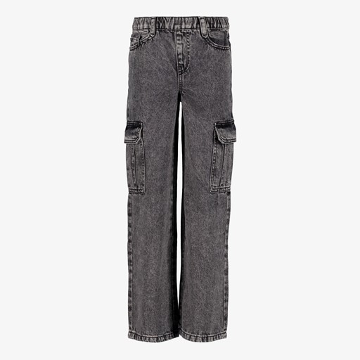 Meisjes wide leg cargo jeans donkergrijs