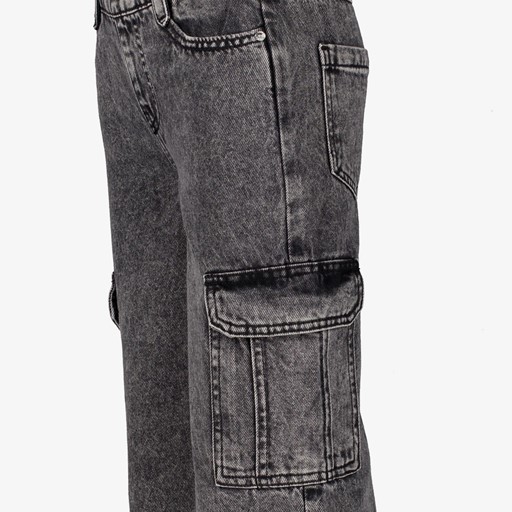 Meisjes wide leg cargo jeans donkergrijs