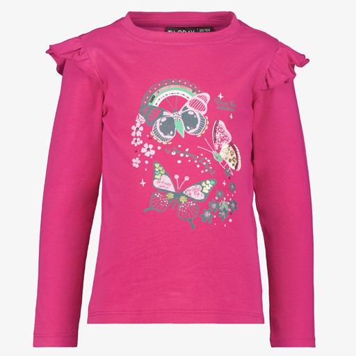 Meisjes shirt met ruches en vlinder roze