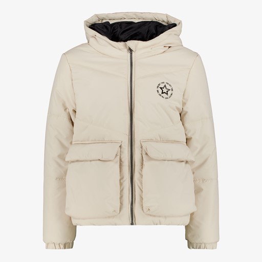 Korte gewatteerde meisjes winterjas beige