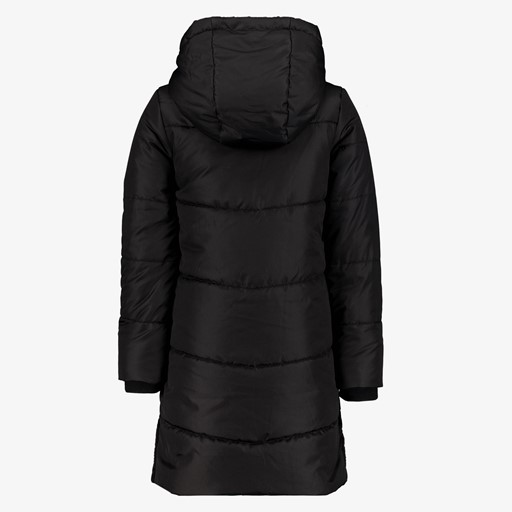 Lange gewatteerde meisjes winterjas zwart