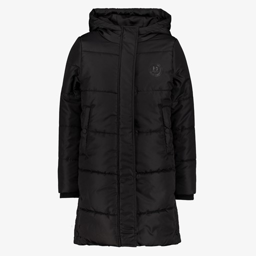 Lange gewatteerde meisjes winterjas zwart