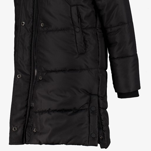 Lange gewatteerde meisjes winterjas zwart