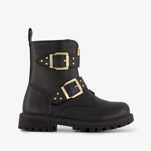 Meisjes biker boots zwart met studs