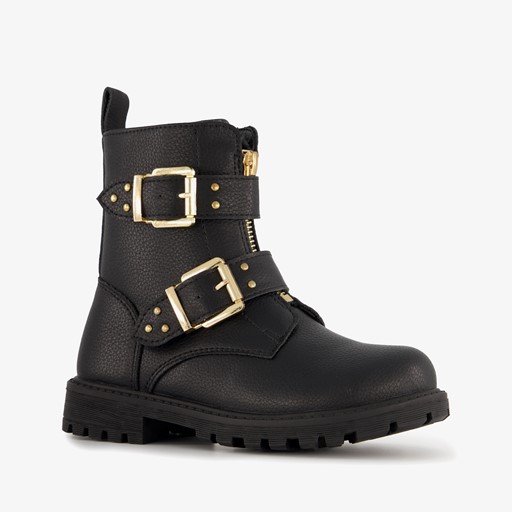 Meisjes biker boots zwart met studs
