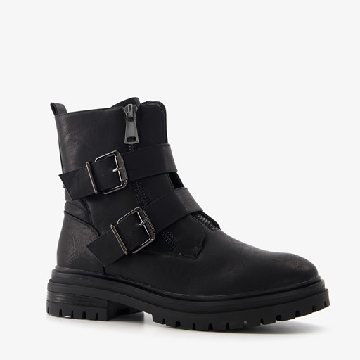 Dames biker boots met ritsen zwart