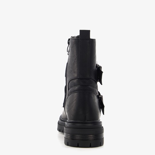 Dames biker boots met ritsen zwart