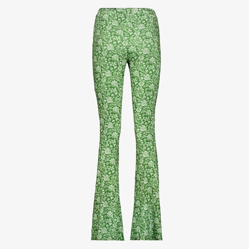 Dames flared broek bloemenprint groen