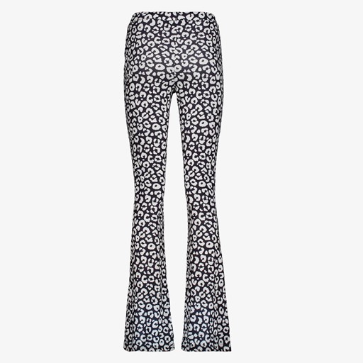 Dames flared broek luipaardprint zwart wit