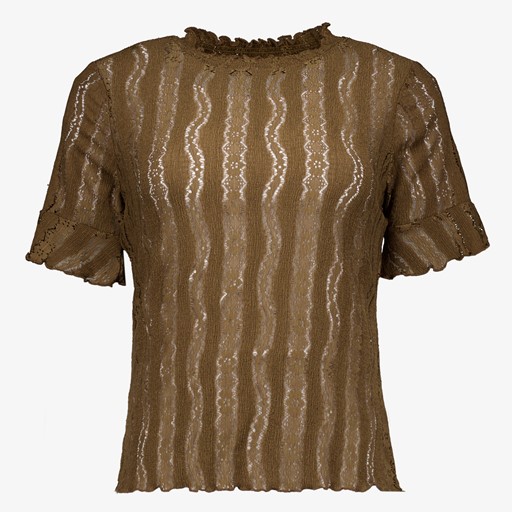 Dames top met kant bruin