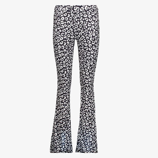 Dames flared broek luipaardprint zwart wit