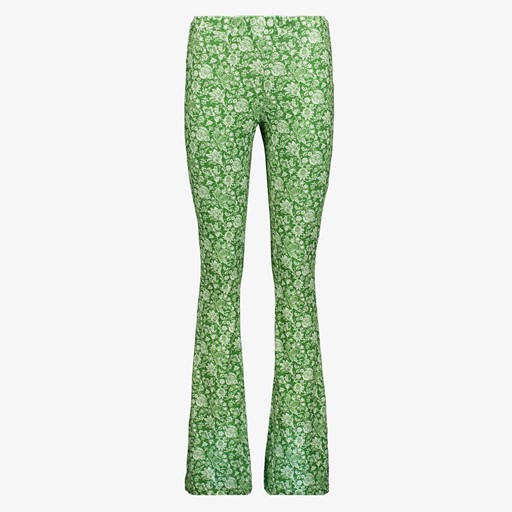 Dames flared broek bloemenprint groen