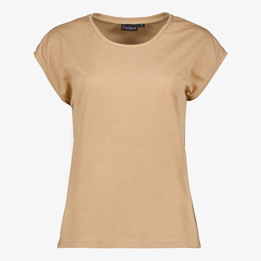 Dames T-shirt met glitters beige