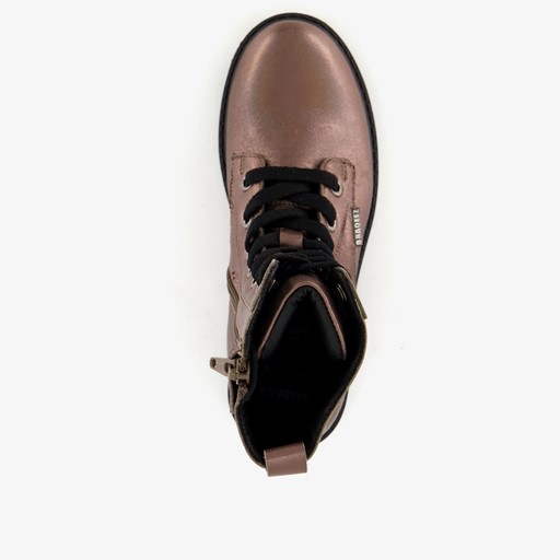 Leren meisjes veterboots roségoud