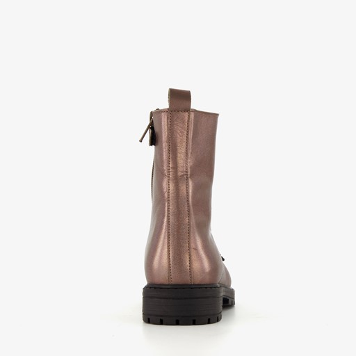 Leren meisjes veterboots roségoud