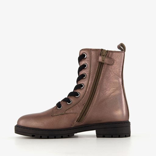 Leren meisjes veterboots roségoud