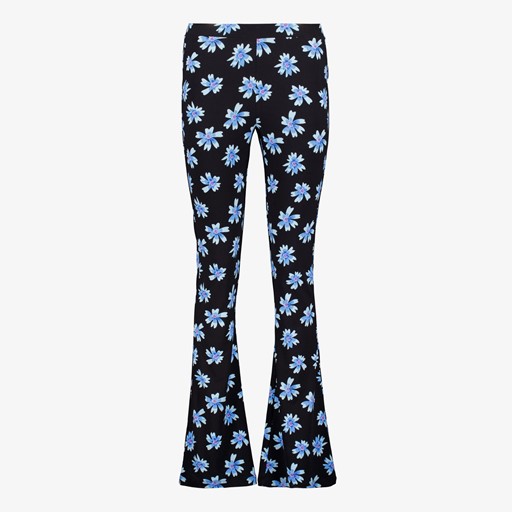 Dames flared broek met blauwe bloemen