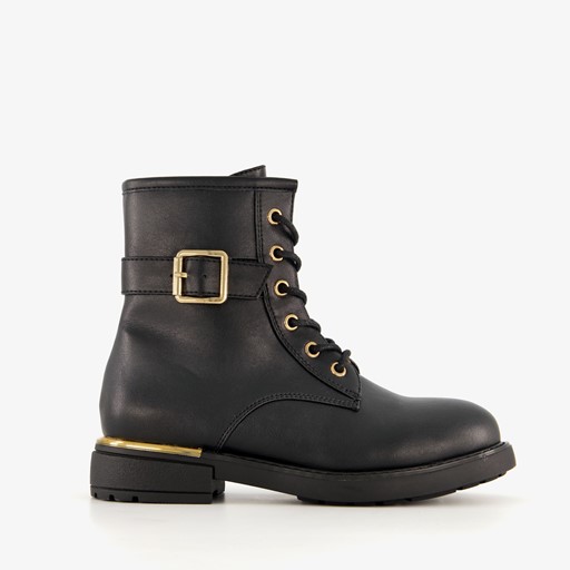 Meisjes veterboots met gesp zwart