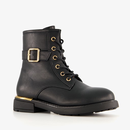 Meisjes veterboots met gesp zwart