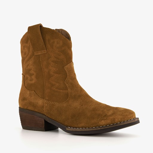 Suede dames western enkellaarsjes met hak