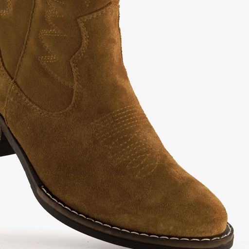 Suede dames western enkellaarsjes met hak