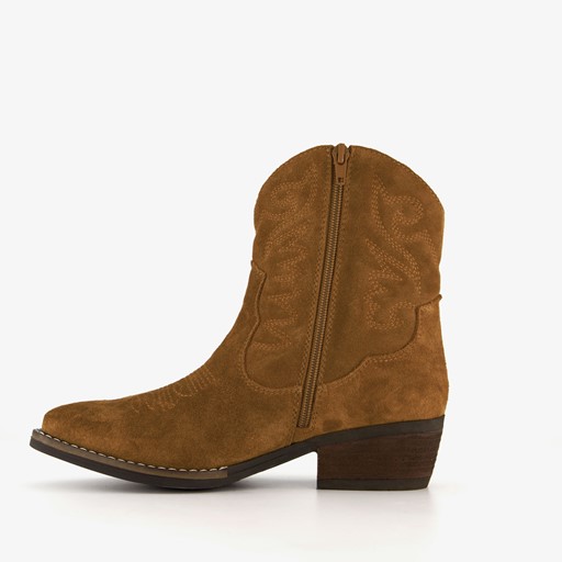 Suede dames western enkellaarsjes met hak