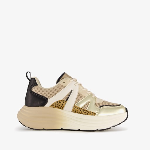 Dames dad sneakers beige goud