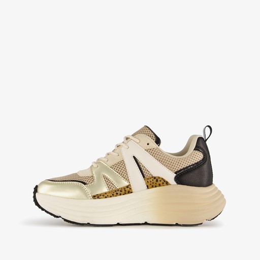 Dames dad sneakers beige goud