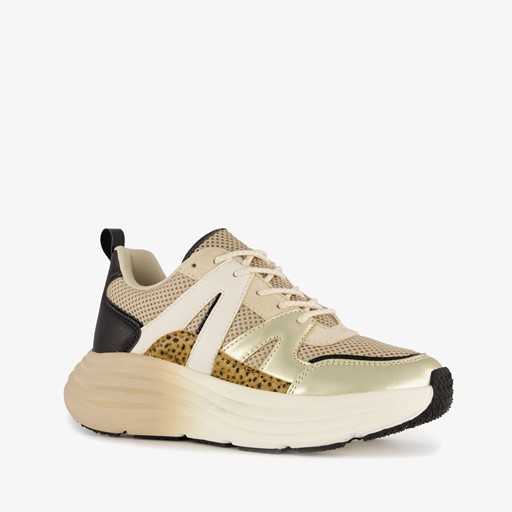 Dames dad sneakers beige goud