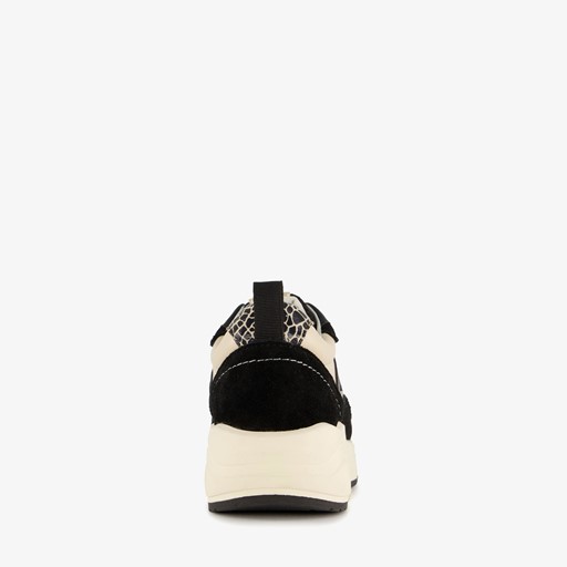 Leren dames dad sneakers zwart beige