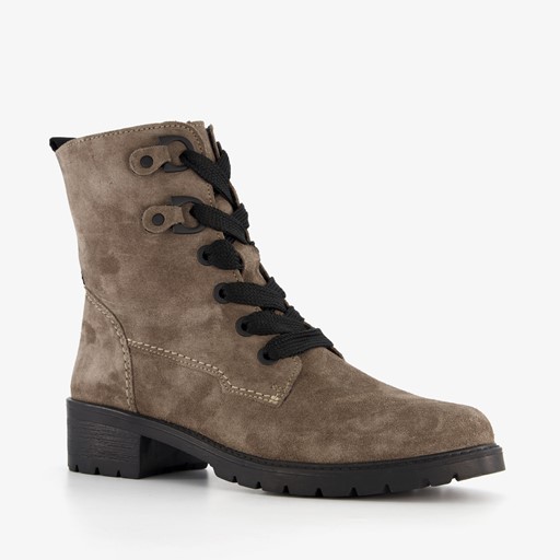 Suede dames veterboots taupe
