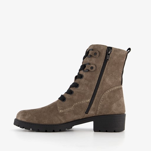 Suede dames veterboots taupe