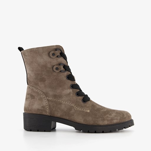 Suede dames veterboots taupe