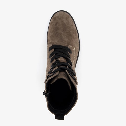 Suede dames veterboots taupe