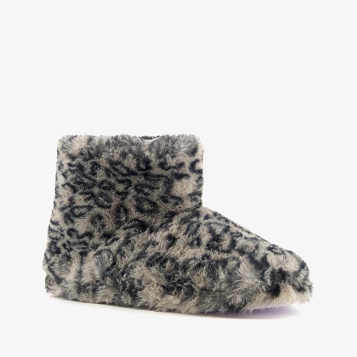 Dames sloffen met luipaardprint grijs
